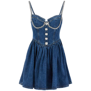 Mini Denim Dress With Crystal Trimmings