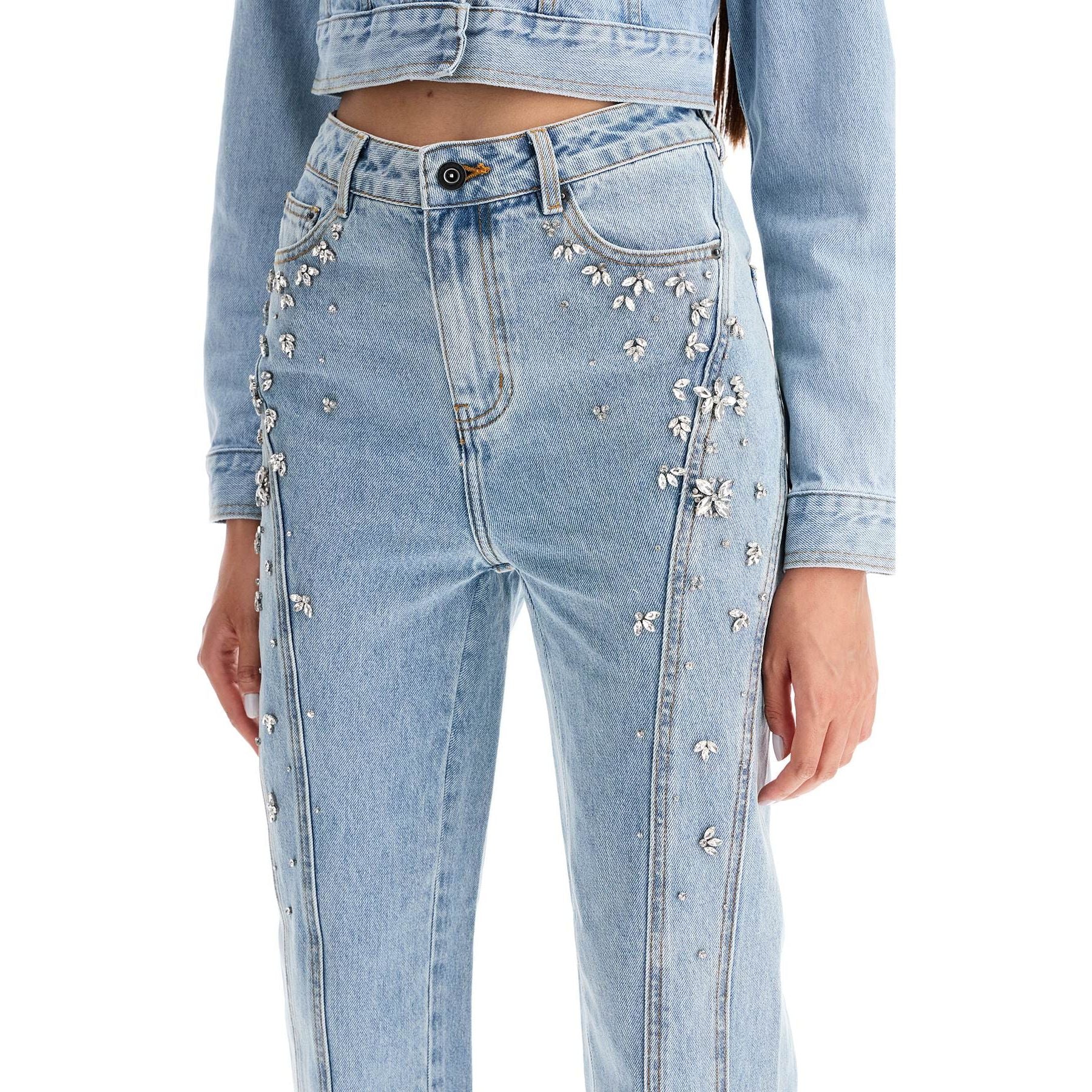 Crystal Embellished High-Waisted Jeans