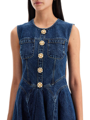 Mini Denim Dress With Jewel Buttons-SELF-PORTRAIT-JOHN JULIA