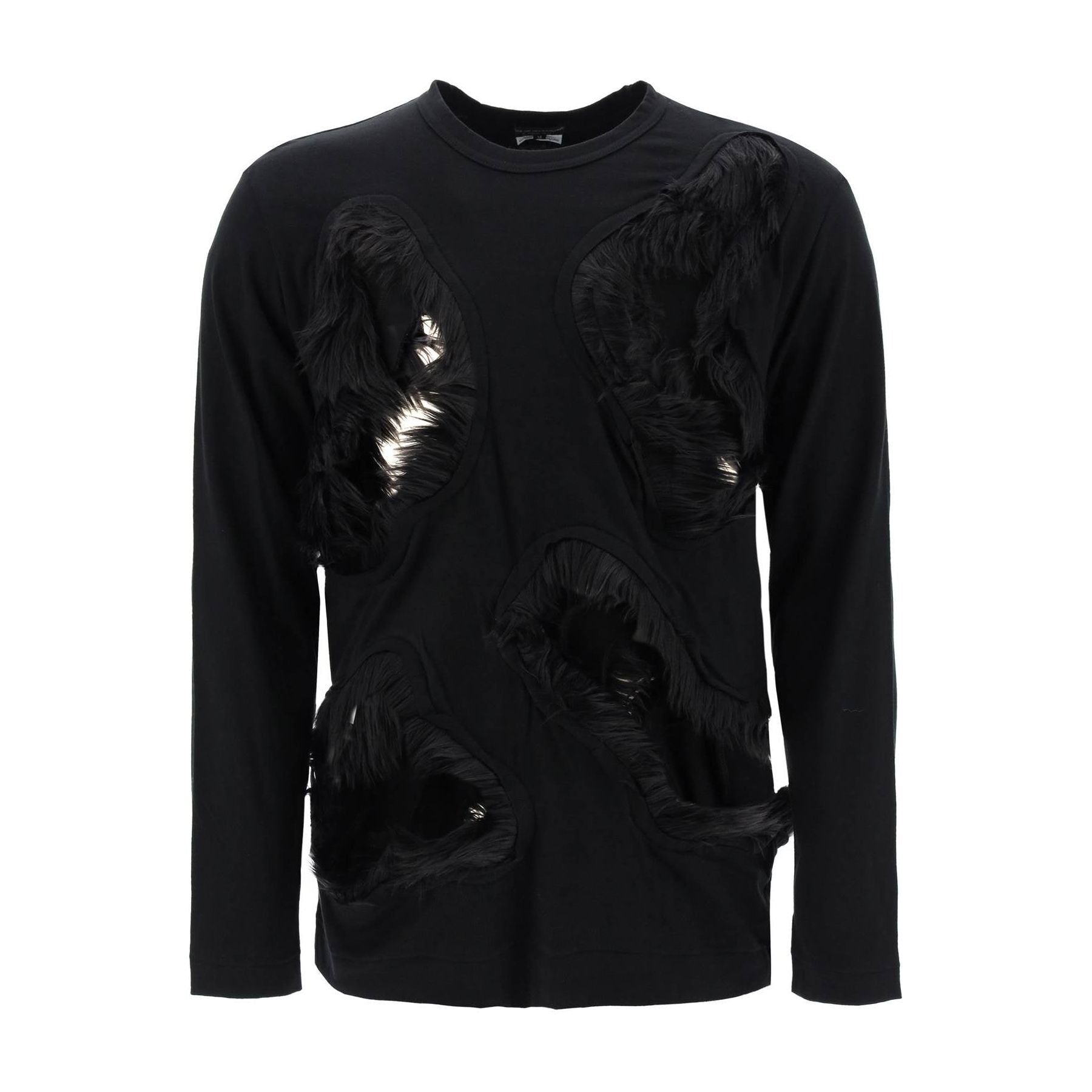Long Sleeved T-Shirt With Faux Fur Trimmed Cut Outs