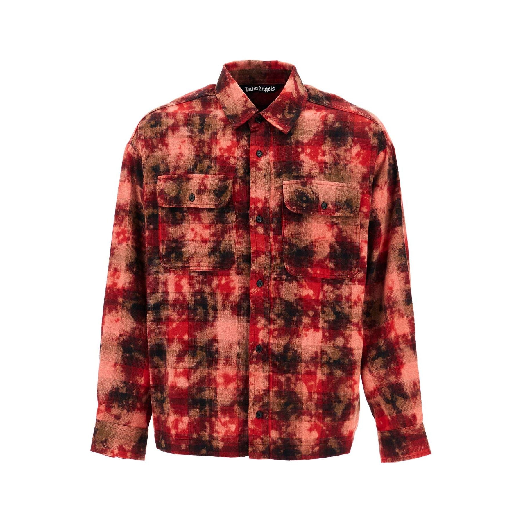 PALM ANGELS-Curved Logo Flannel Shirt -JOHN JULIA.