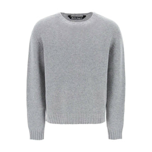 Wool-Blend Curved Intarsia Logo Crewneck Sweater.