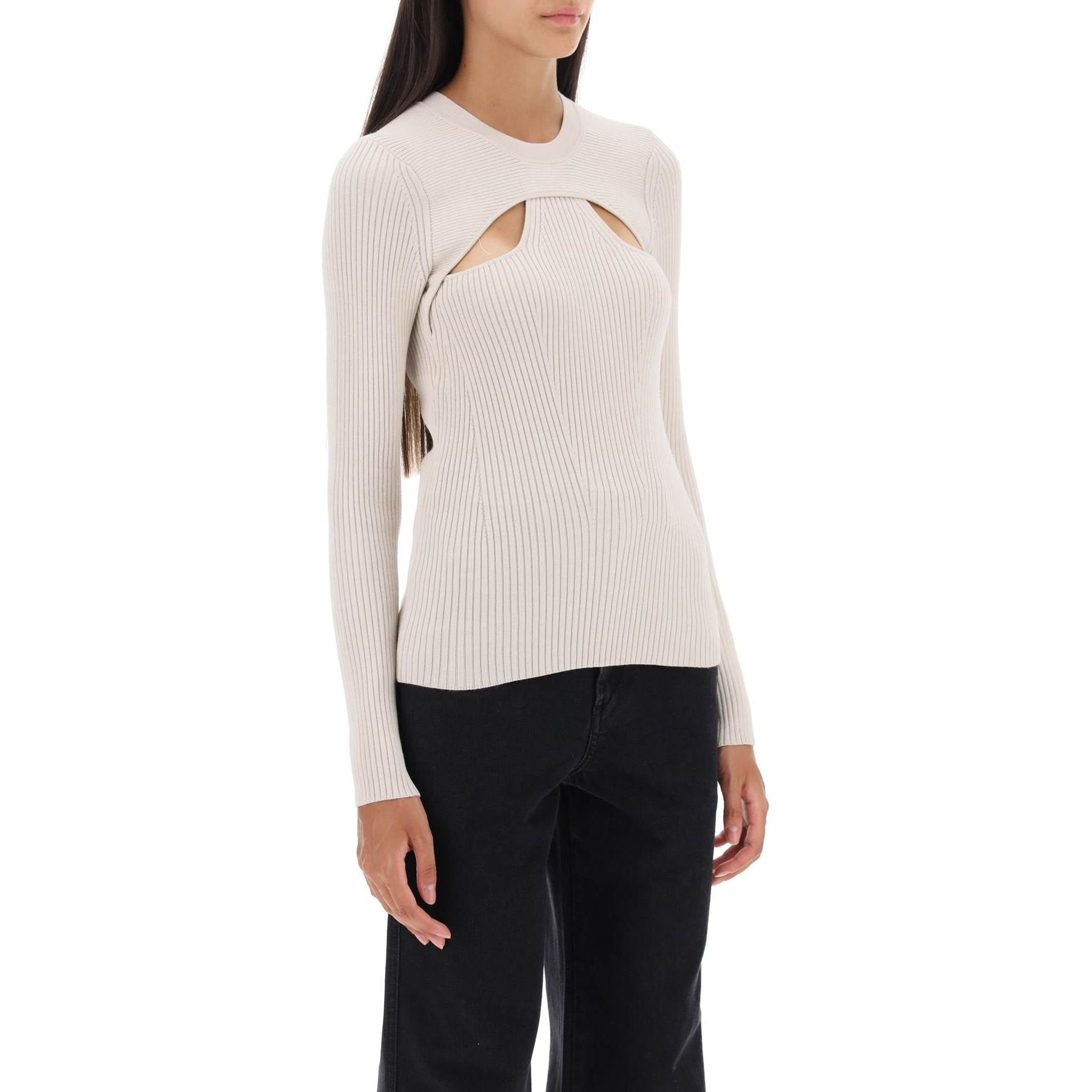 Zana' Cut Out Sweater In Ribbed Knit