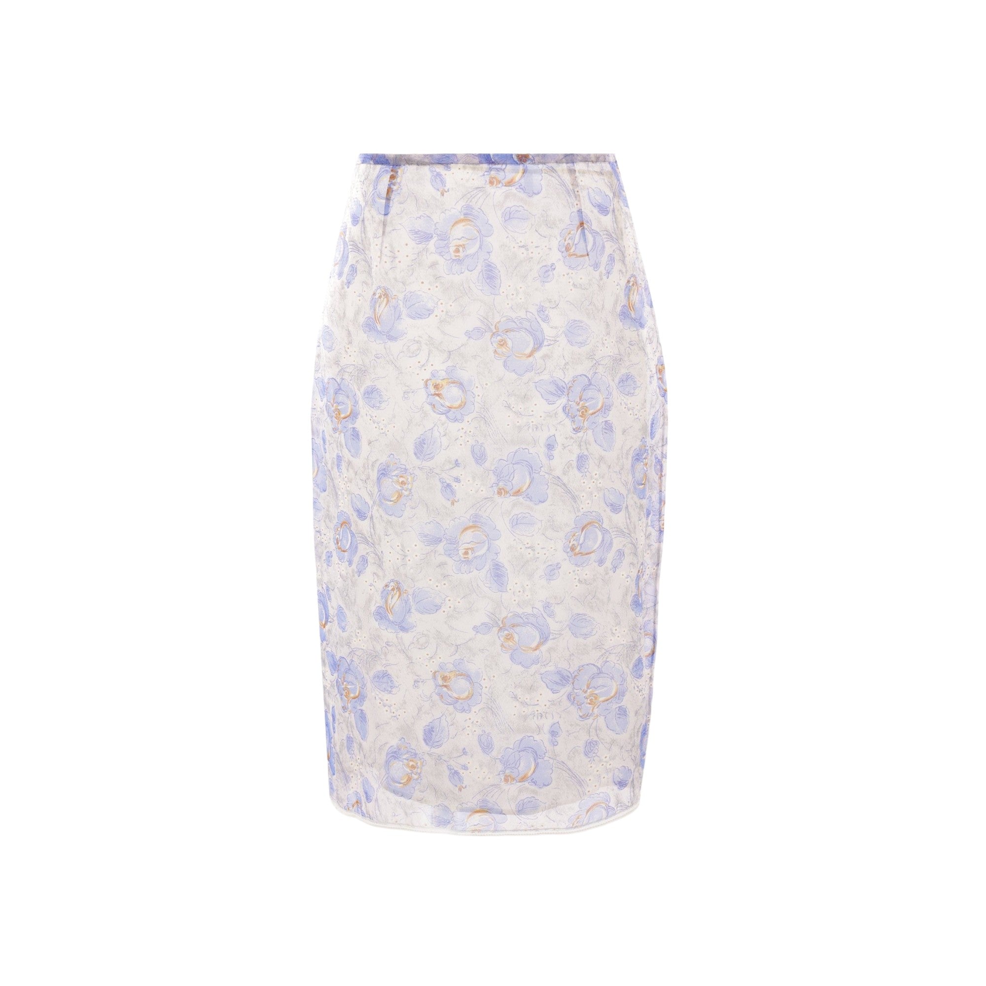 Peony Print Nylonette Pencil Skirt-PRADA-JOHN JULIA