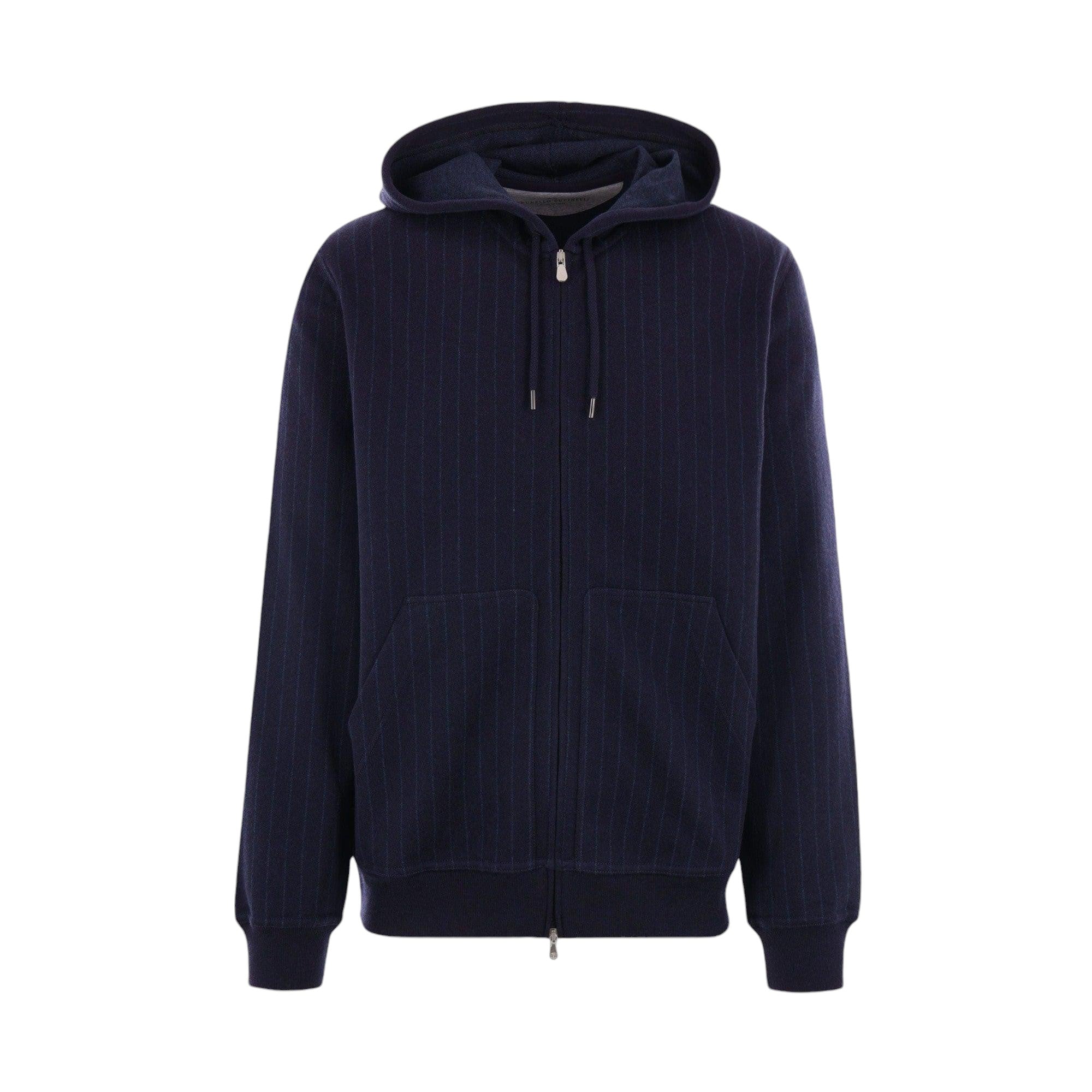 Pinstriped Jersey Full-zip Hoodie-BRUNELLO CUCINELLI-JOHN JULIA