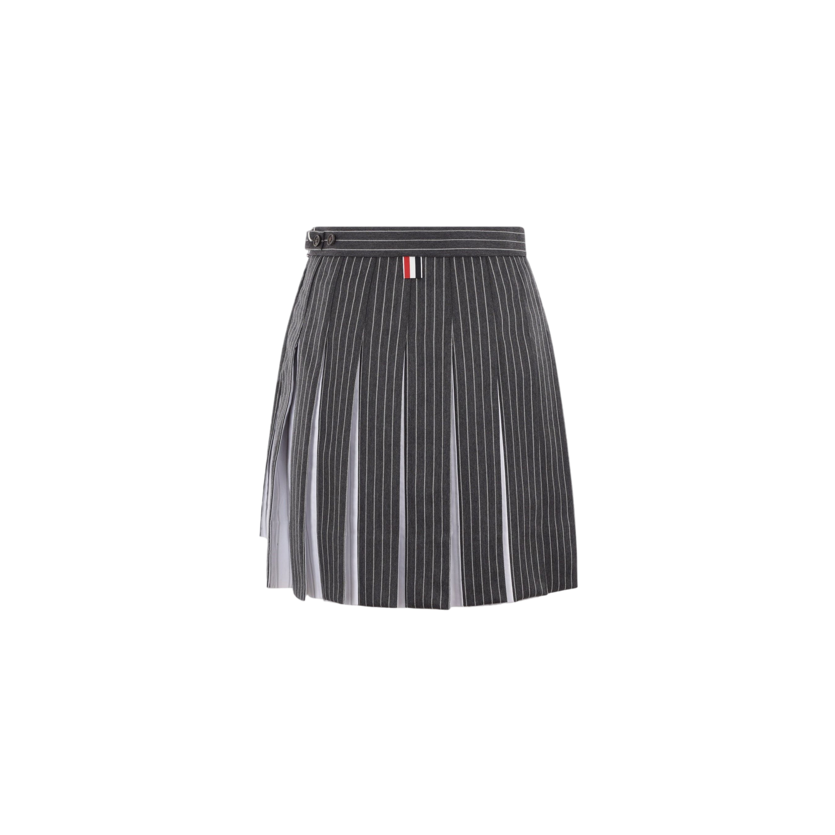 Pinstriped Pleated Wool Miniskirt-THOM BROWNE-JOHN JULIA