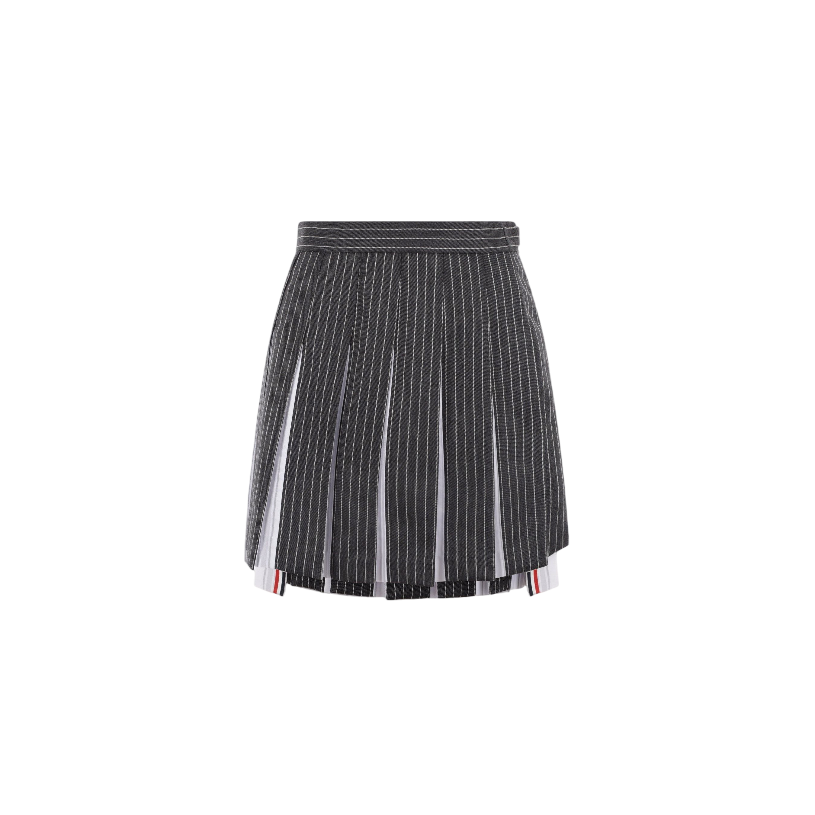 Pinstriped Pleated Wool Miniskirt-THOM BROWNE-JOHN JULIA