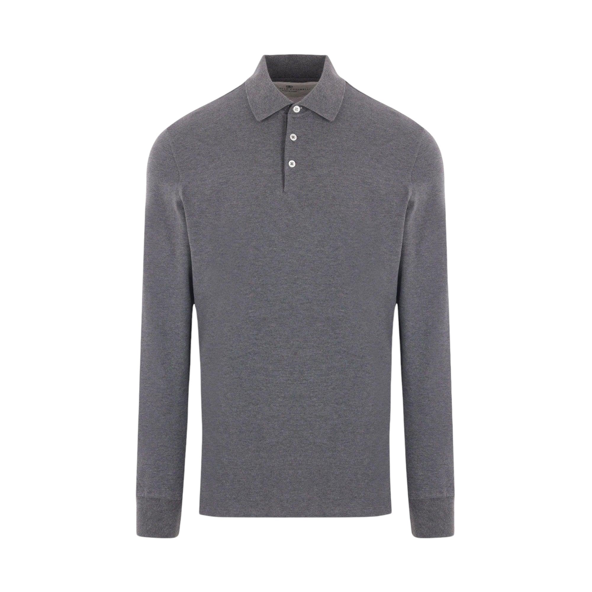 Piquet Long-sleeved Polo Shirt-BRUNELLO CUCINELLI-JOHN JULIA