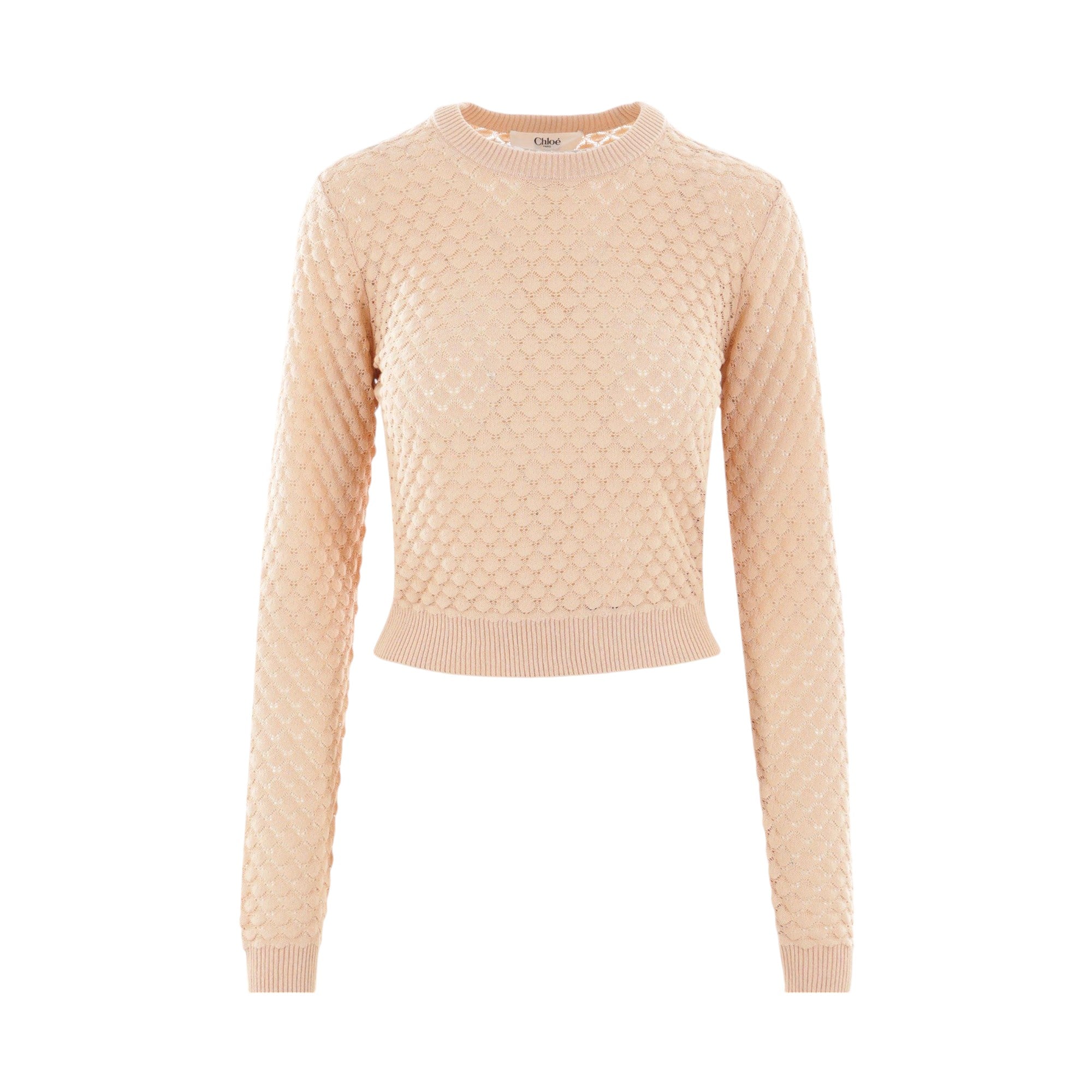 Pointelle Cotton Cropped Sweater-CHLOÉ-JOHN JULIA