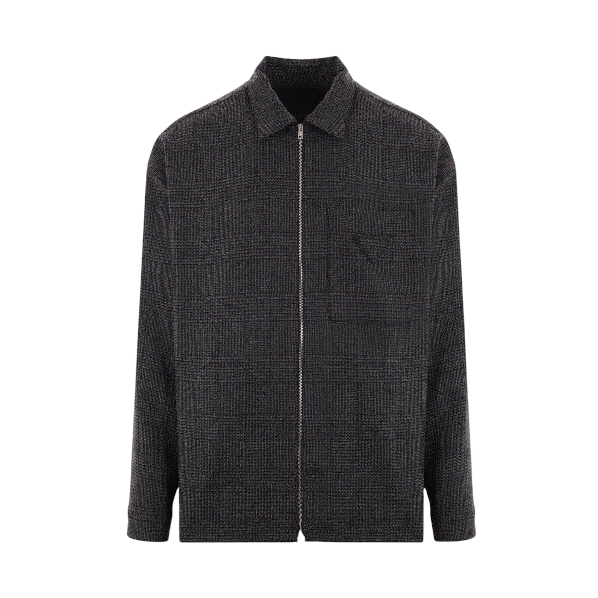 Prince Of Wales Wool Full-zip Shirt-PRADA-JOHN JULIA