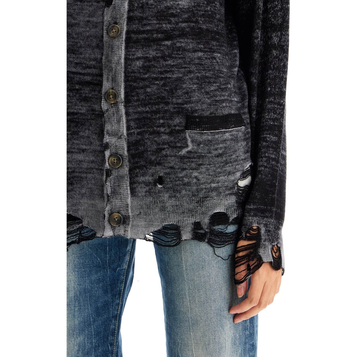 Merino Wool Distressed Detail Cardigan