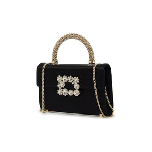 Satin Flower Strass Jewel Buckle Clutch Mini Bag.