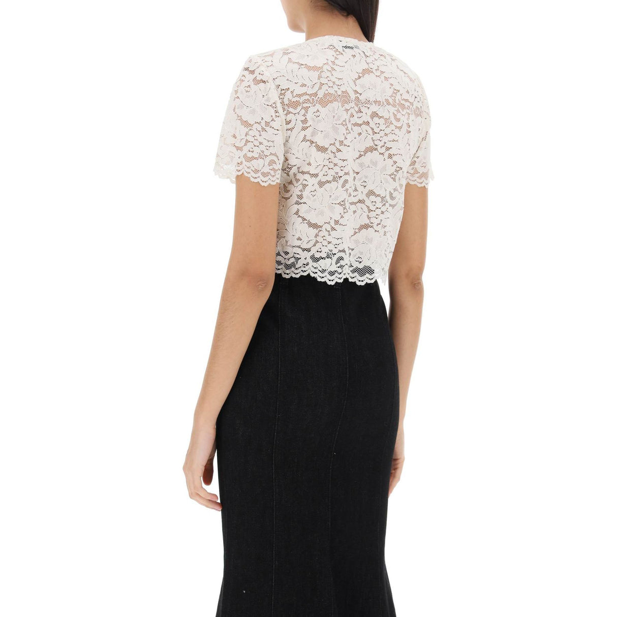 Lace Cropped Top With Diamanté Buttons