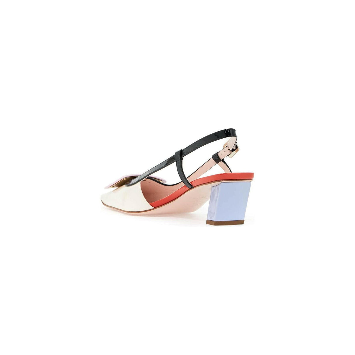 Patent Belle Vivier Covered Buckle Slingback Pumps.