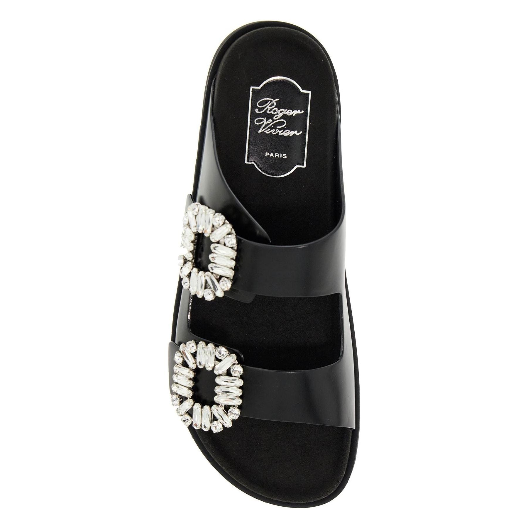 Slidy Viv' Strass Buckle Leather Mules