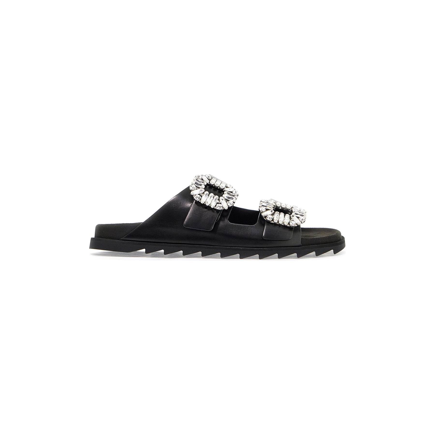 Slidy Viv' Strass Buckle Leather Mules