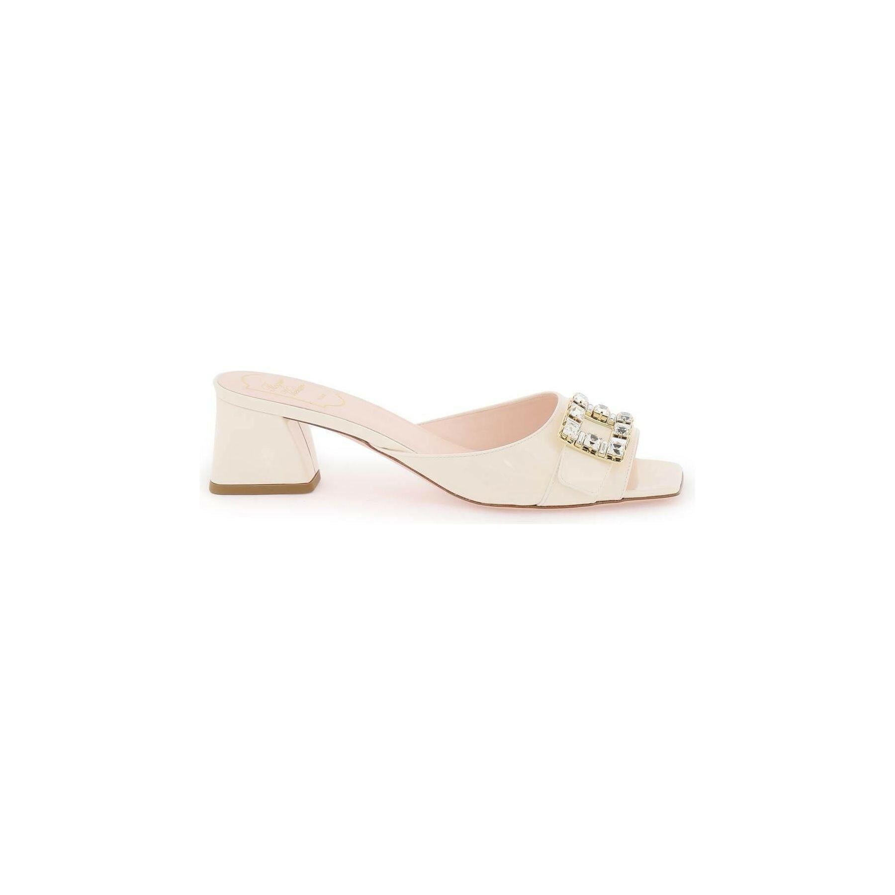 Très Vivier Strass Buckle Patent Leather Mules