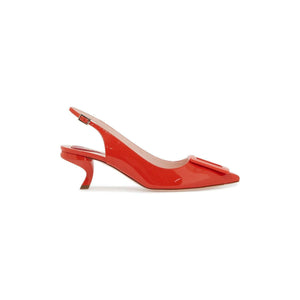 Patent Virgule Lacquered Buckle Slingback Pumps.