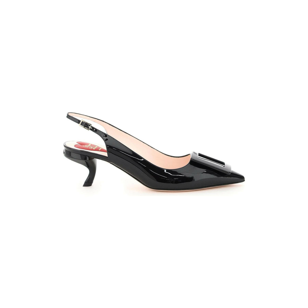 Patent Virgule Lacquered Buckle Slingback Pumps.