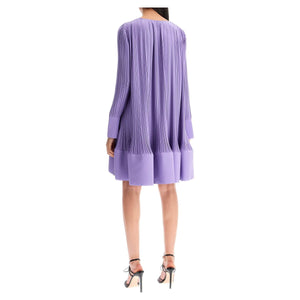 Pleated Crepe Ruffled Dress