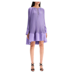 Pleated Crepe Ruffled Dress