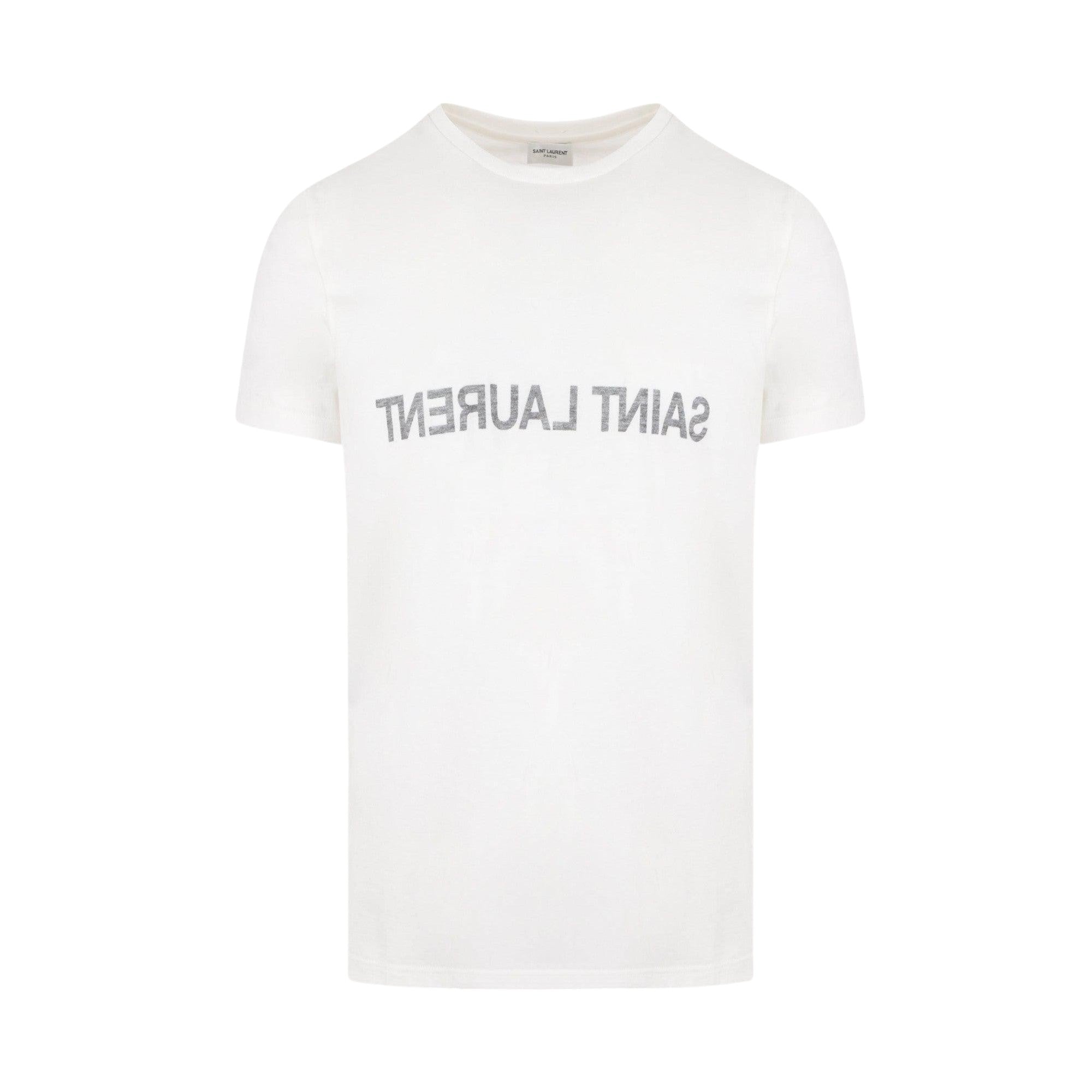 Reversed Logo Cotton T-shirt-SAINT LAURENT-JOHN JULIA