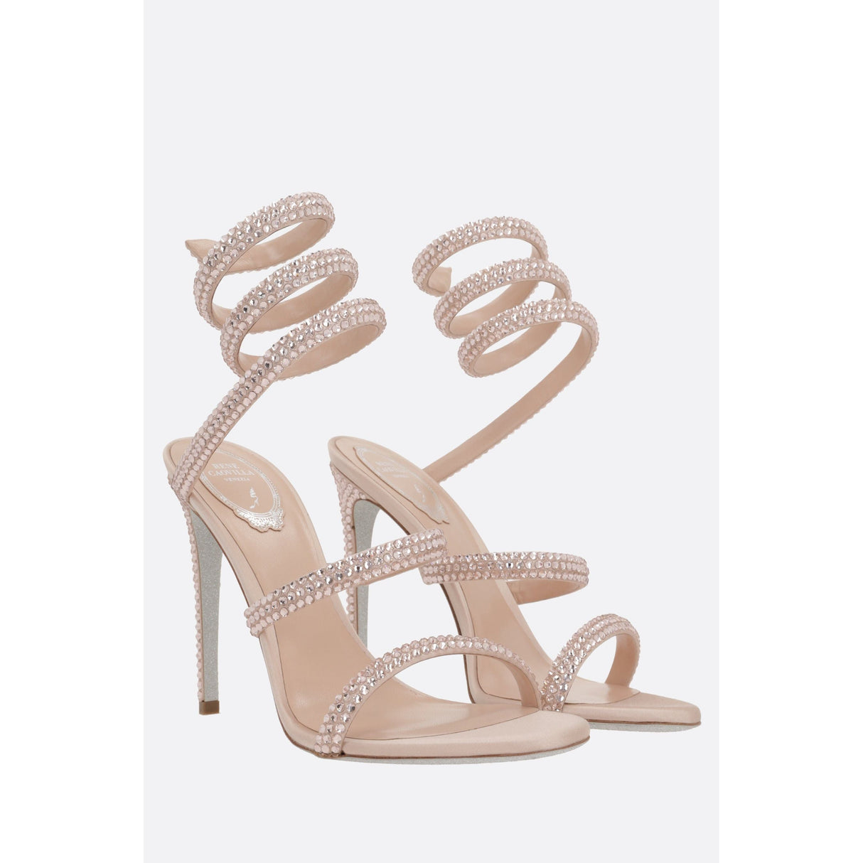 Rhinestone-Embellished Satin Cleo Sandals-RENÉ CAOVILLA-JOHN JULIA