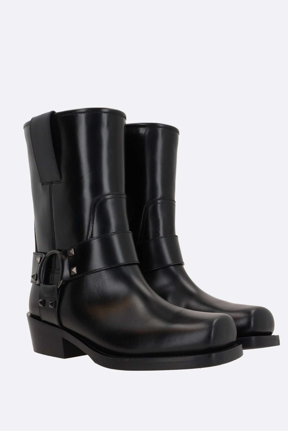 Rockstud Brushed Leather Biker Boots-VALENTINO GARAVANI-JOHN JULIA