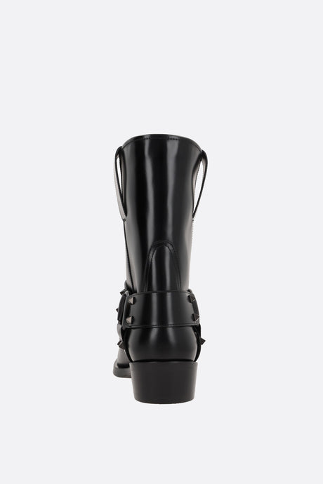 Rockstud Brushed Leather Biker Boots-VALENTINO GARAVANI-JOHN JULIA