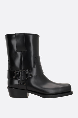 Rockstud Brushed Leather Biker Boots-VALENTINO GARAVANI-JOHN JULIA