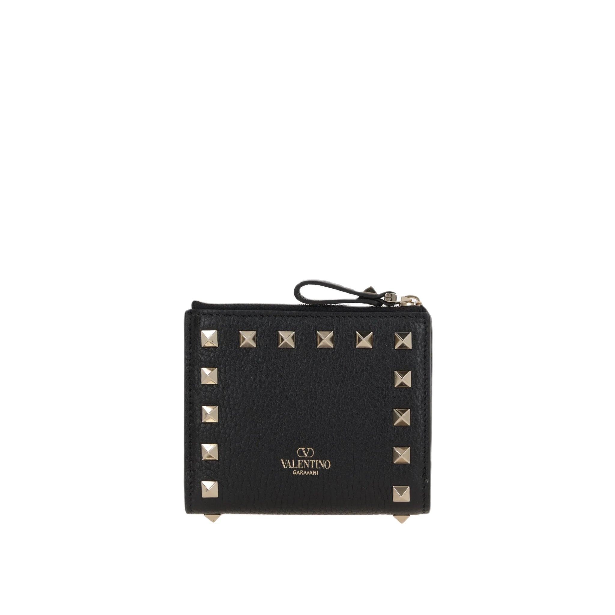 Rockstud Grainy Leather Compact Wallet-VALENTINO GARAVANI-JOHN JULIA