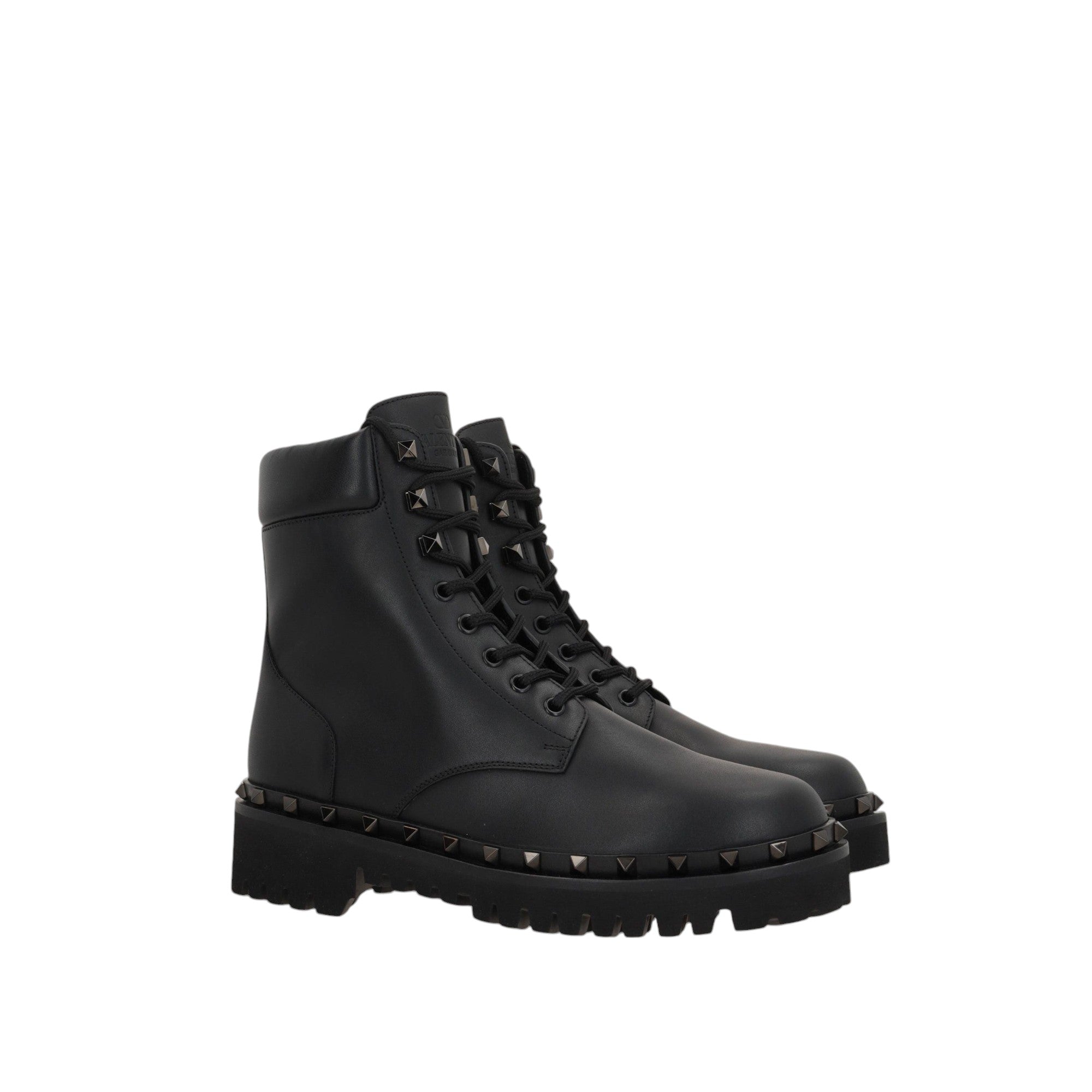 Rockstud Smooth Leather Combat Boots-VALENTINO GARAVANI-JOHN JULIA