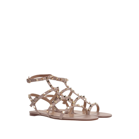 Rockstud Smooth Leather Flat Sandals-VALENTINO GARAVANI-JOHN JULIA