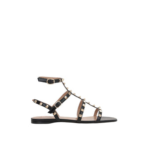 Rockstud Smooth Leather Flat Sandals-VALENTINO GARAVANI-JOHN JULIA