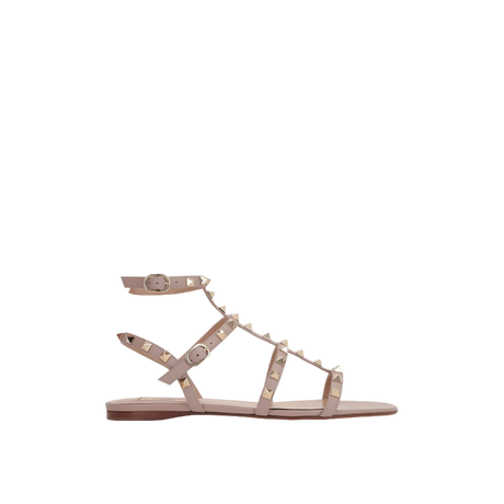 Rockstud Smooth Leather Flat Sandals-VALENTINO GARAVANI-JOHN JULIA