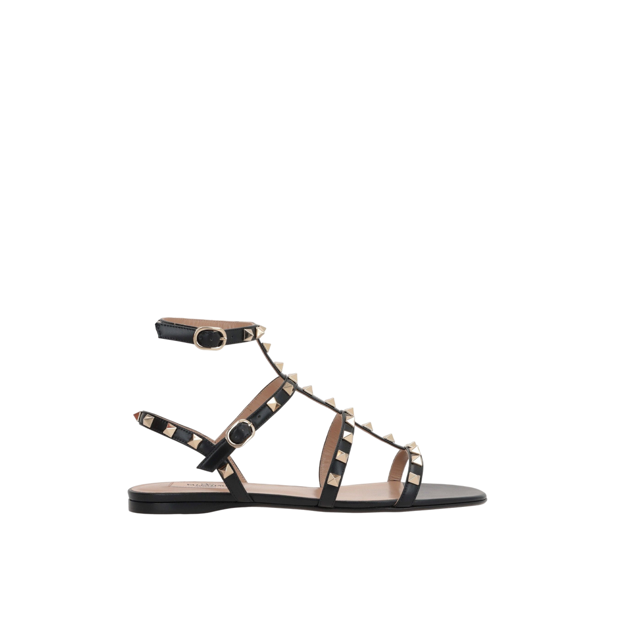 Rockstud Smooth Leather Flat Sandals-VALENTINO GARAVANI-JOHN JULIA