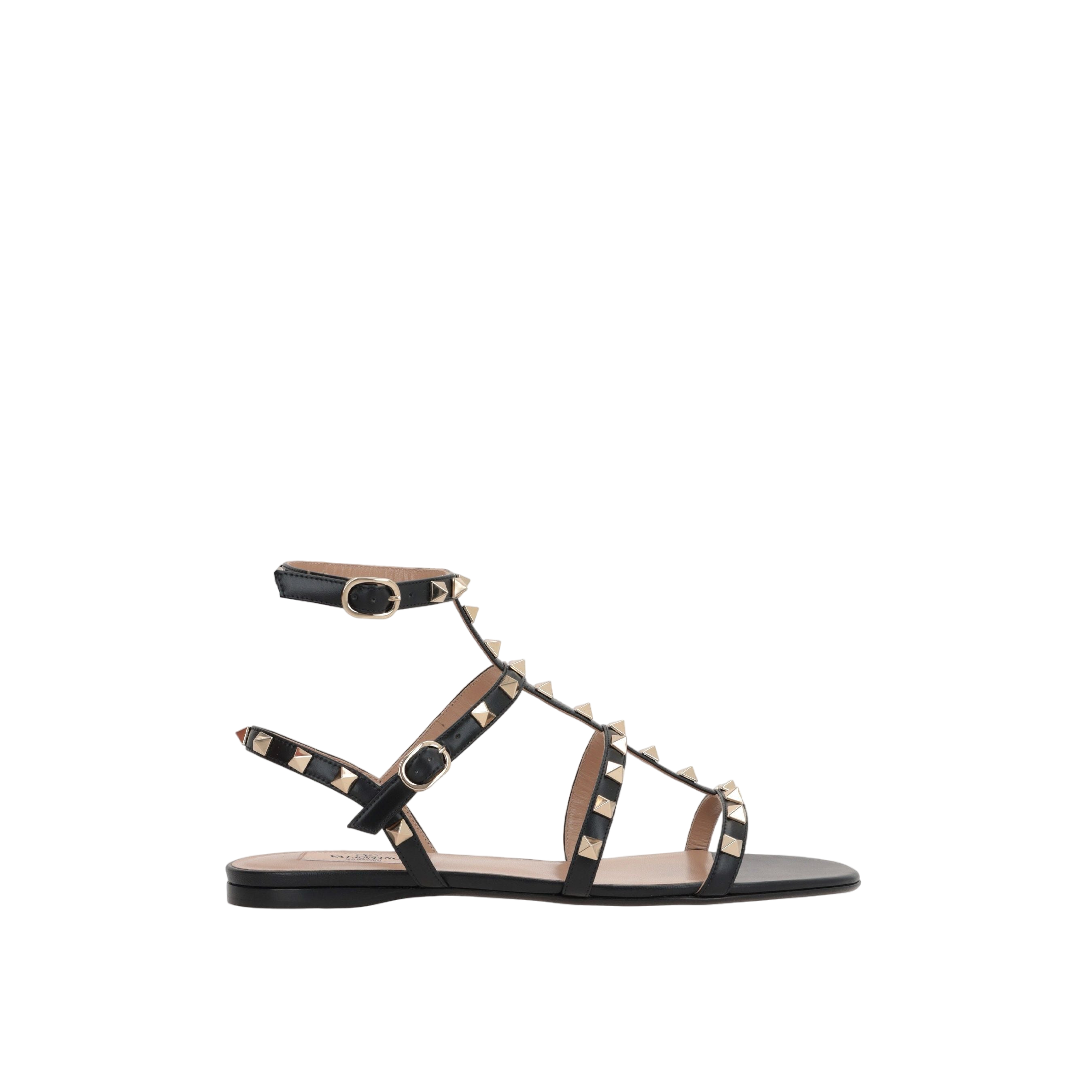 Rockstud Smooth Leather Flat Sandals-VALENTINO GARAVANI-JOHN JULIA