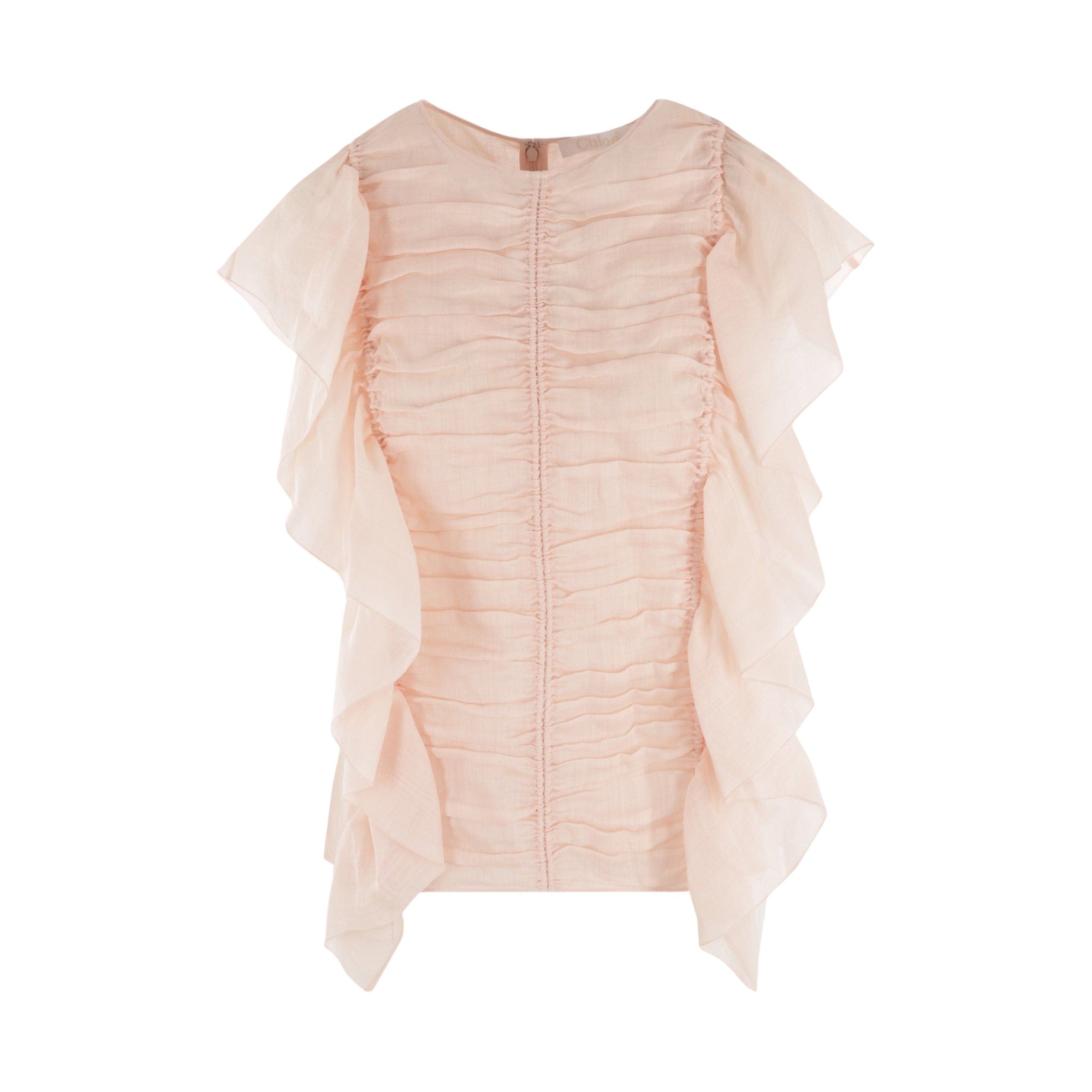 Ruche-detailed Sleeveless Canvas Blouse-CHLOÉ-JOHN JULIA