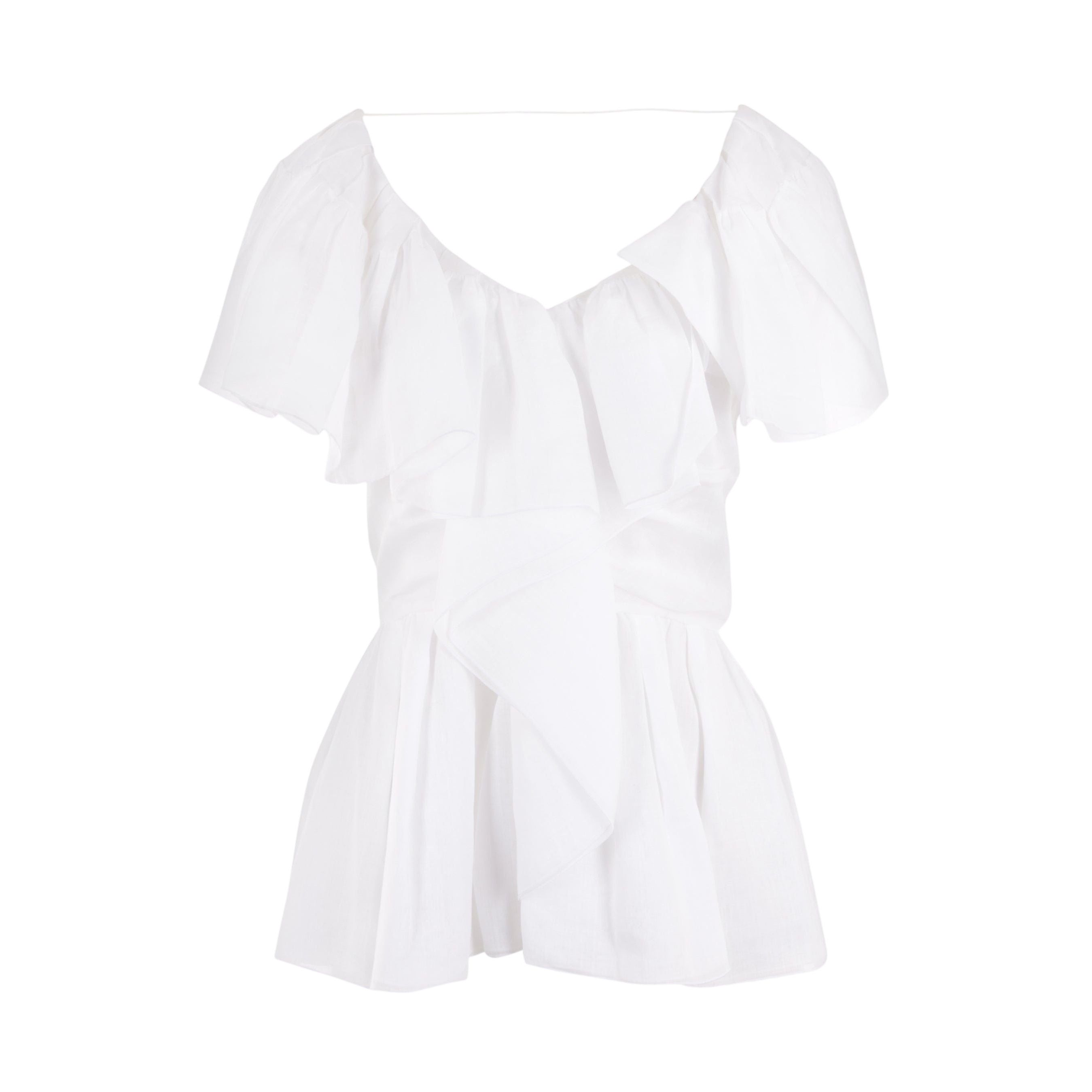 Ruched Ramie Voile Top-CHLOÉ-JOHN JULIA