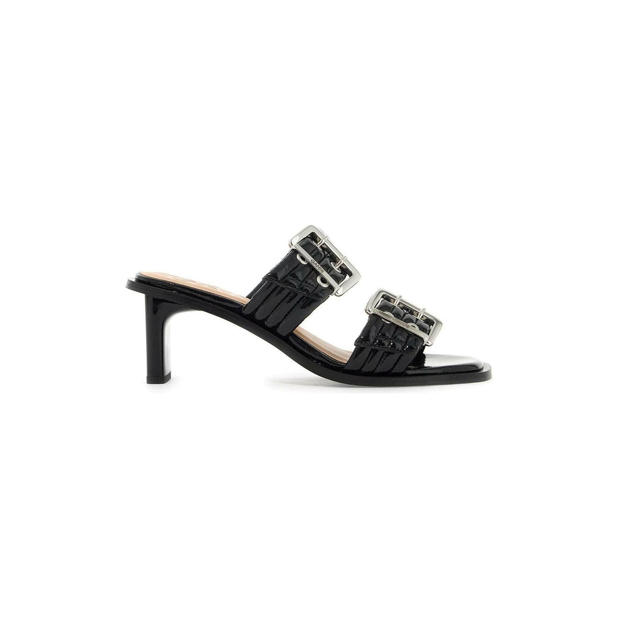 Feminine Buckle Heeled Mule Sandals.