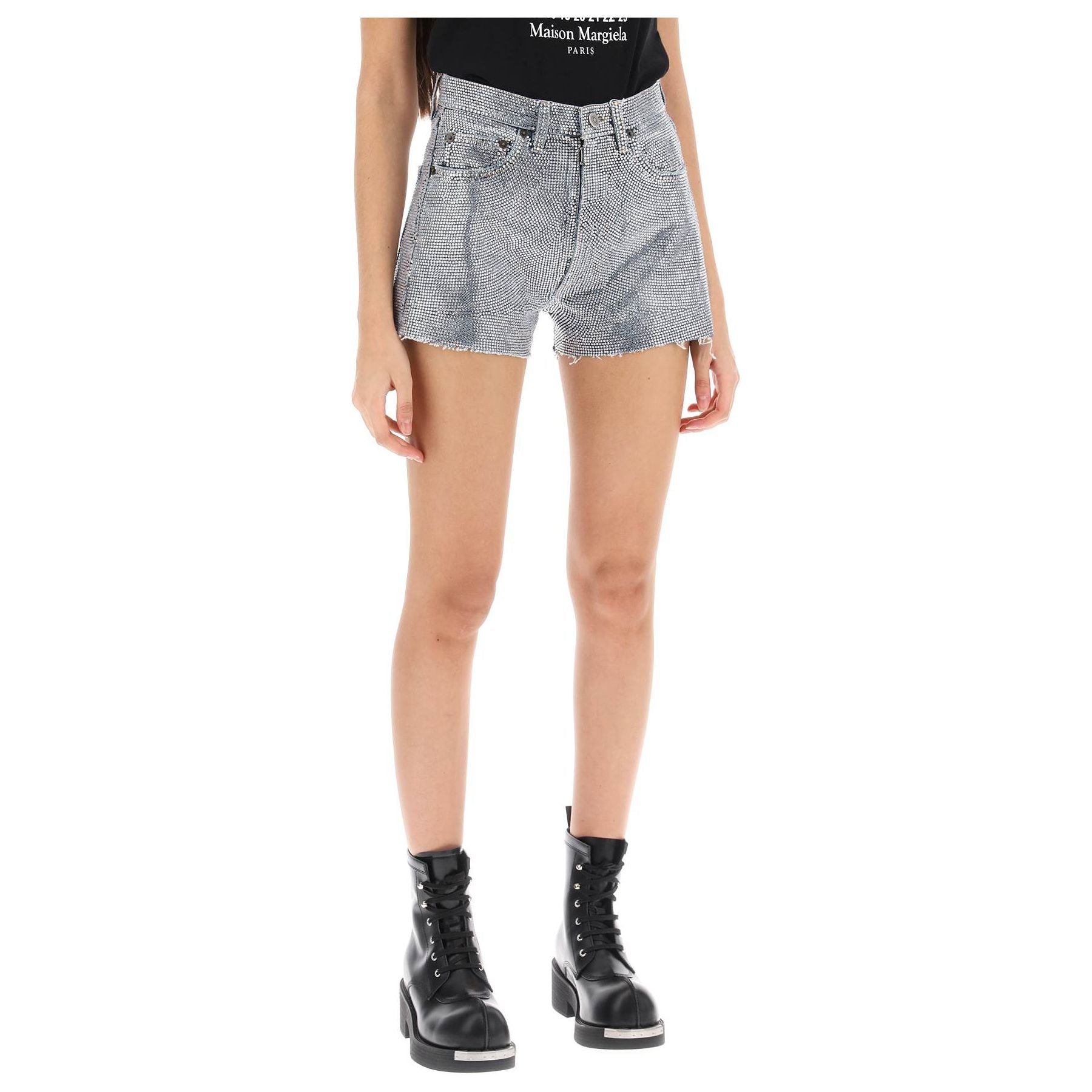 Shorts In Rhinestone Studded Denim
