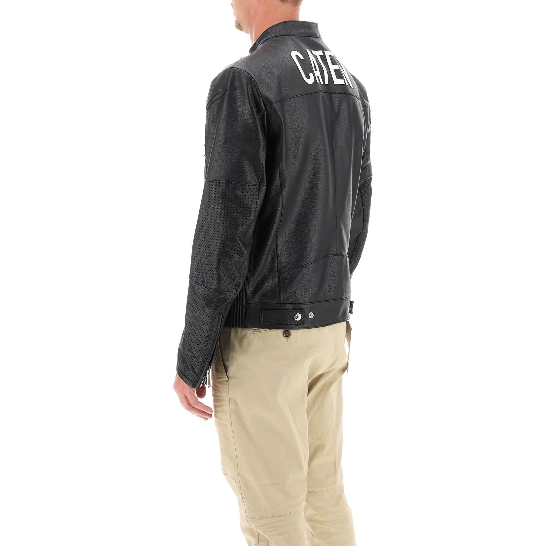 Leather Biker Jacket With Contrasting Lettering