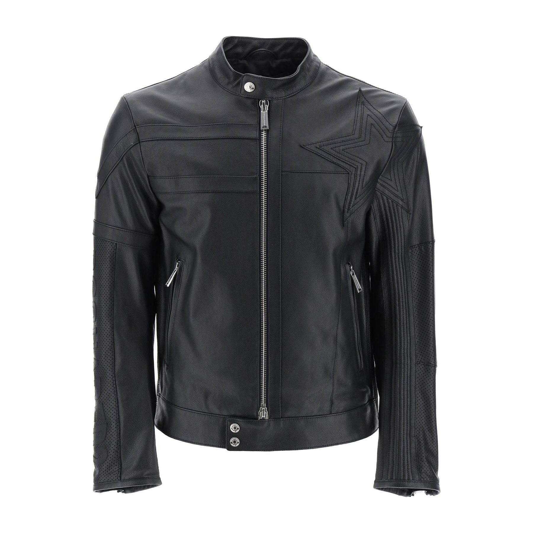Leather Biker Jacket With Contrasting Lettering