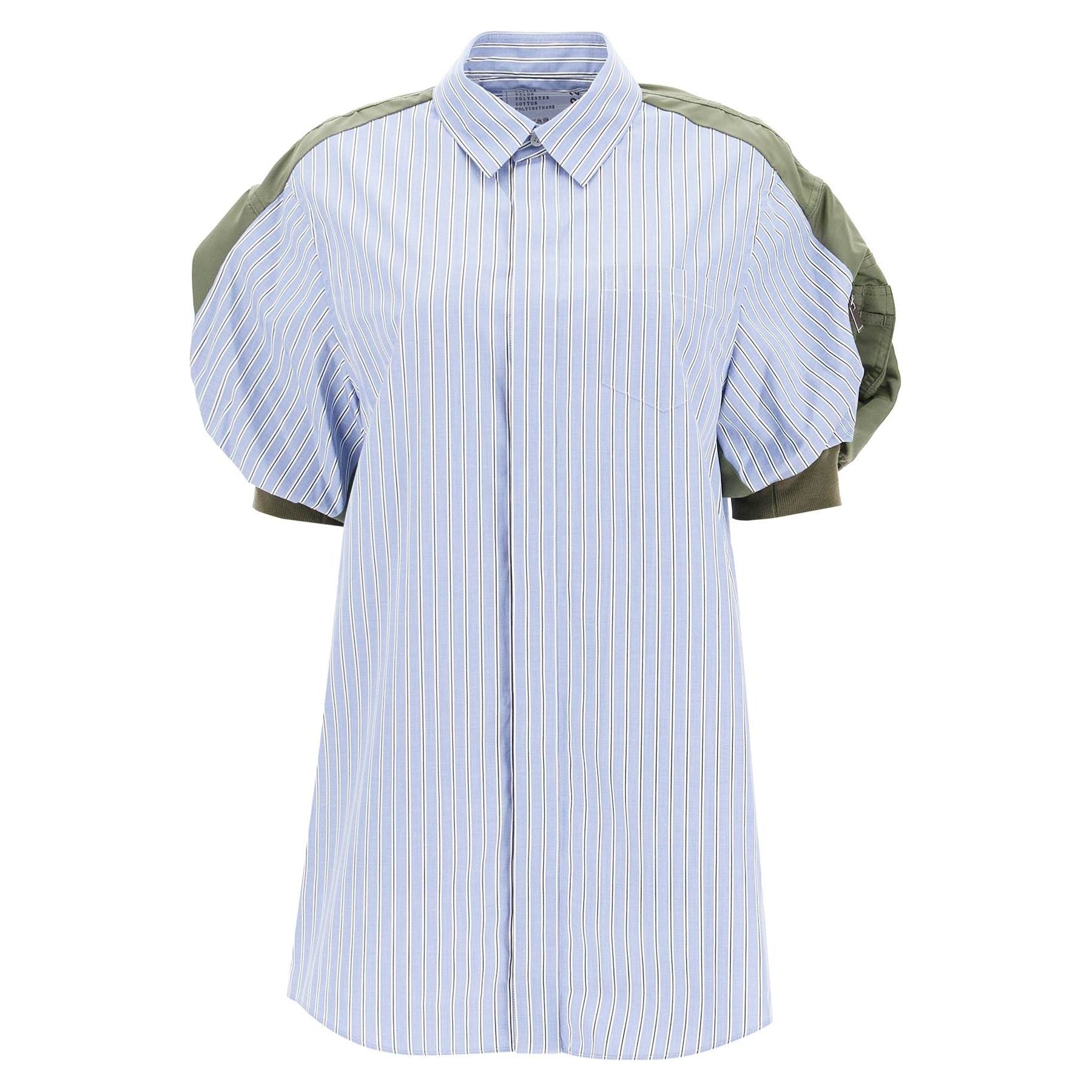 Nylon Twill and Stripe Cotton Shirtdress