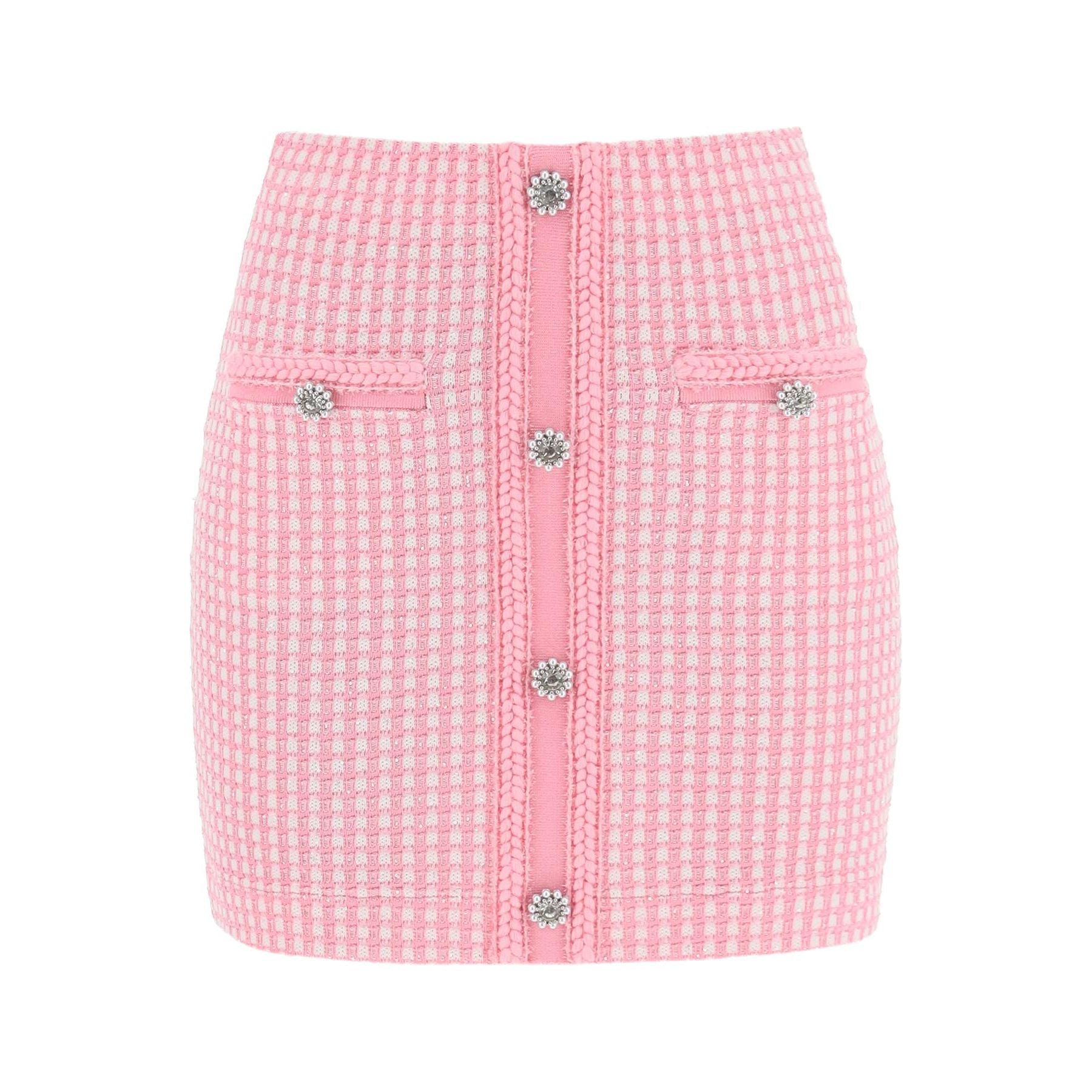 Lurex Knitted Mini Skirt With Diamanté Buttons