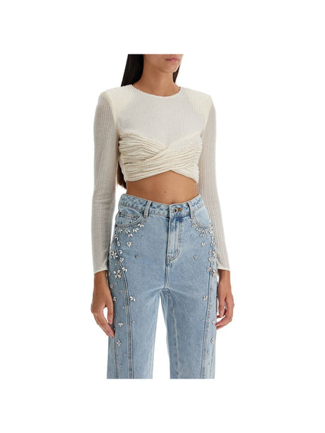 SELF-PORTRAIT-Beaded Mesh Crop Top-JOHN JULIA