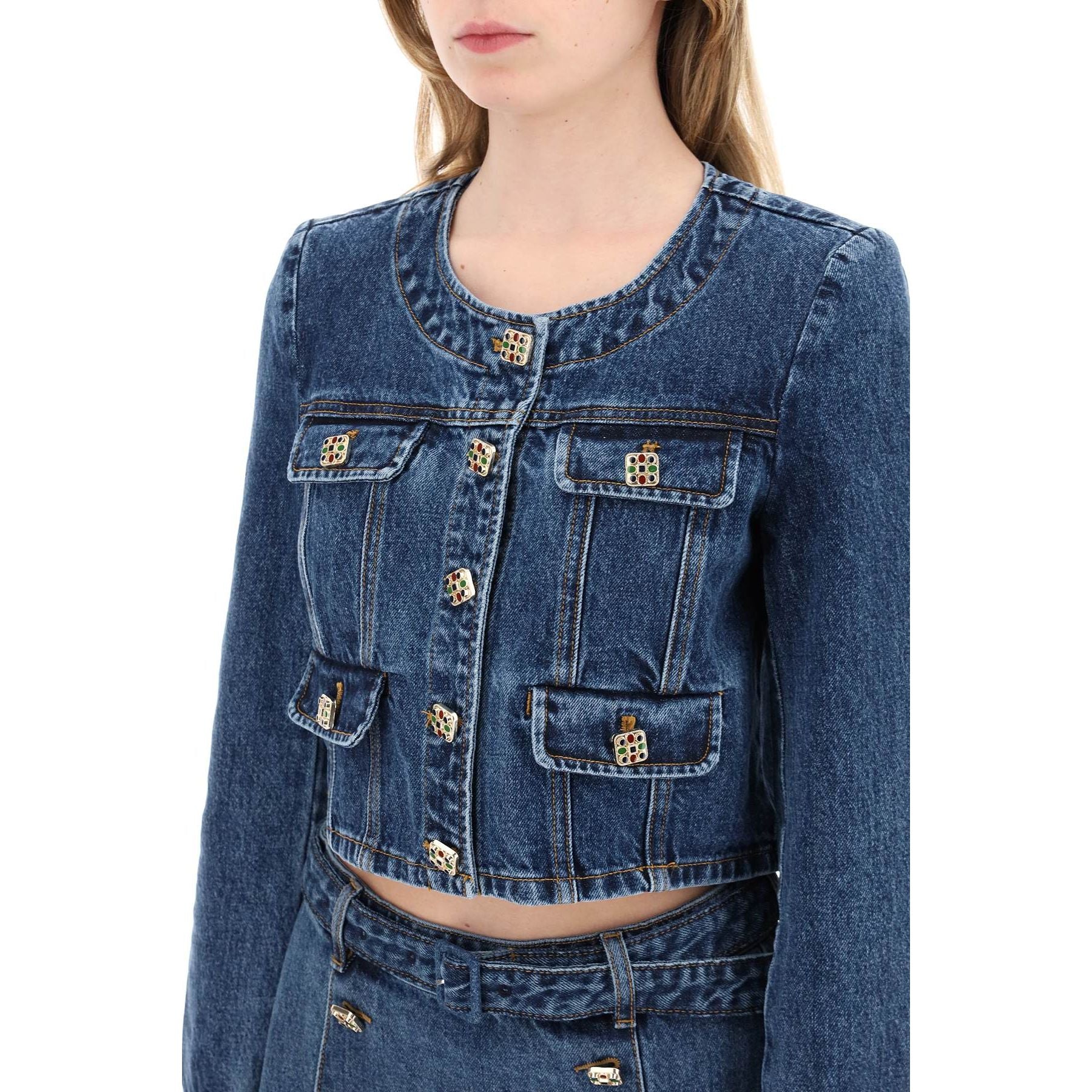 Cropped Buttoned Denim Jacket