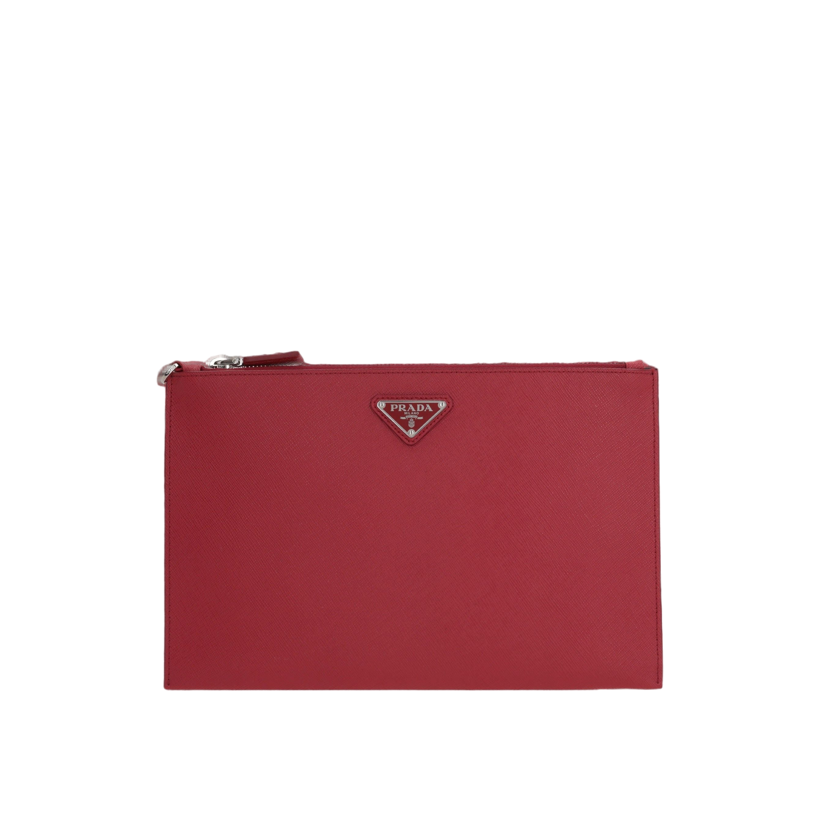 Saffiano Leather Logo-Detailed Clutch-PRADA-JOHN JULIA