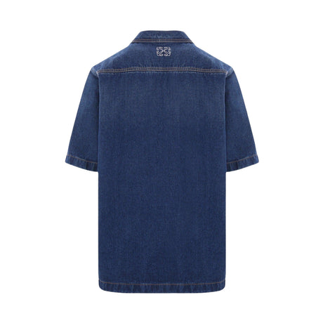 Script Denim Bowling Shirt-OFF-WHITE-JOHN JULIA