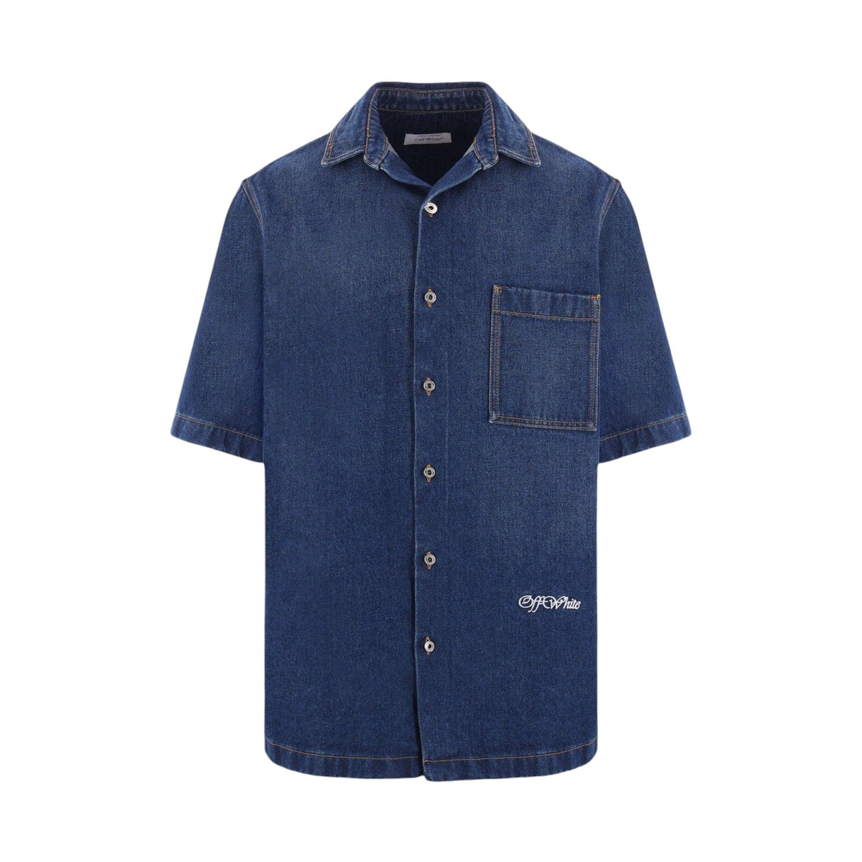 Script Denim Bowling Shirt-OFF-WHITE-JOHN JULIA